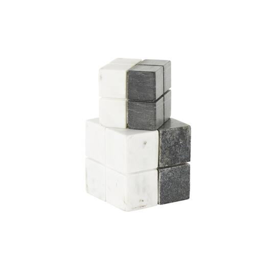 White Marble Geometric Dice Sculpture with Black Accent Set